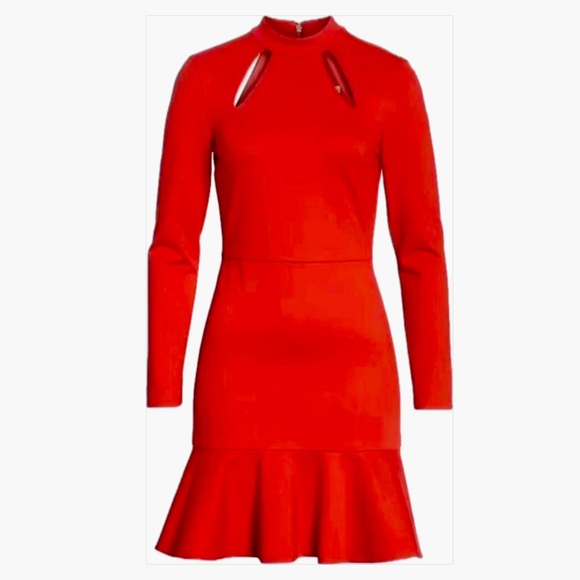 Alice + Olivia Marisela Mock Neck Cutout Mini Dress Size 0 Red NWT - Picture 2 of 11